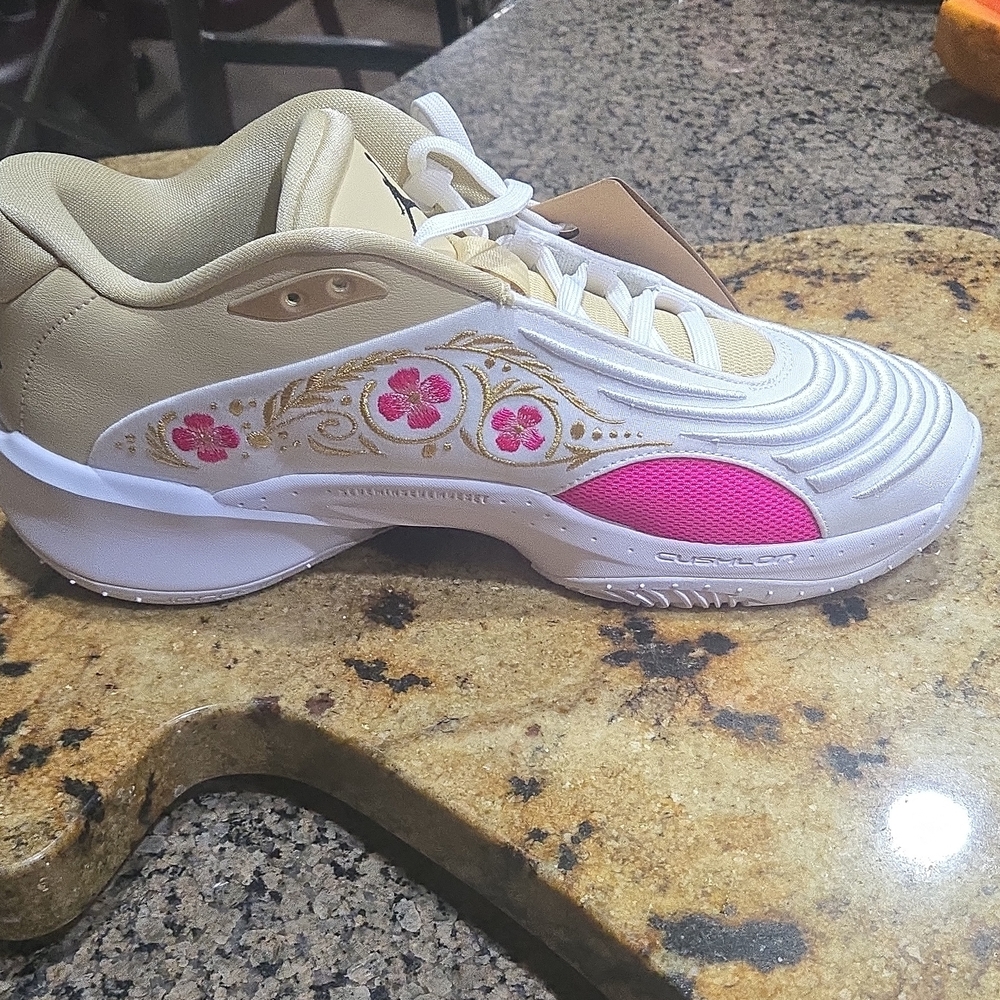 Jordan Women’s White, Pink & Cream Floral Embroidered Sneakers